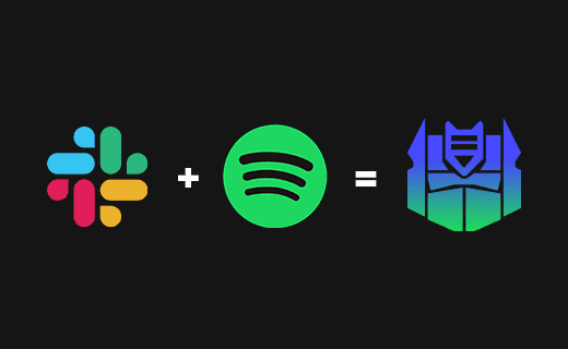 Addition formula of the logos of Slack and Spotify Slack logo equalling a robots head