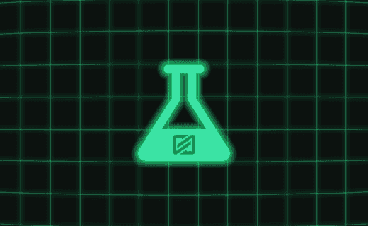 A retro computer display showing a glowing green conical flask containing an experiment